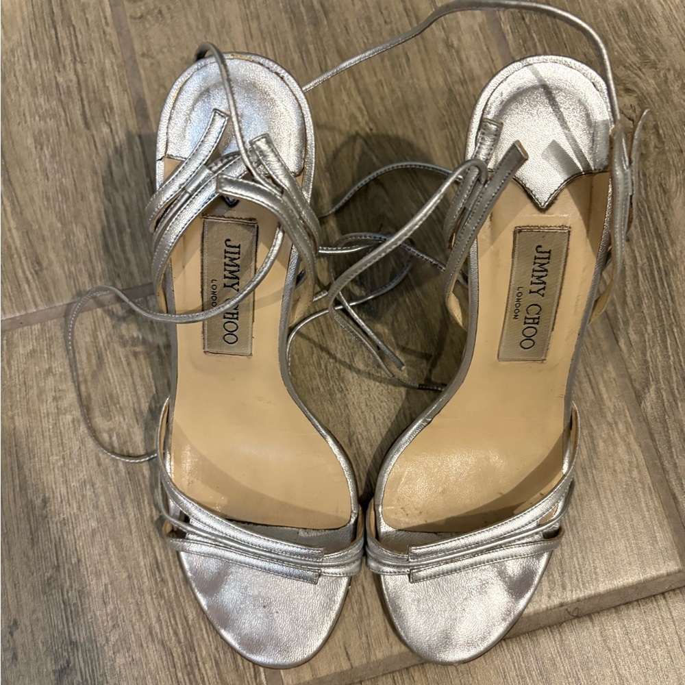Jimmy Choo Metallic Silver Strappy Heels